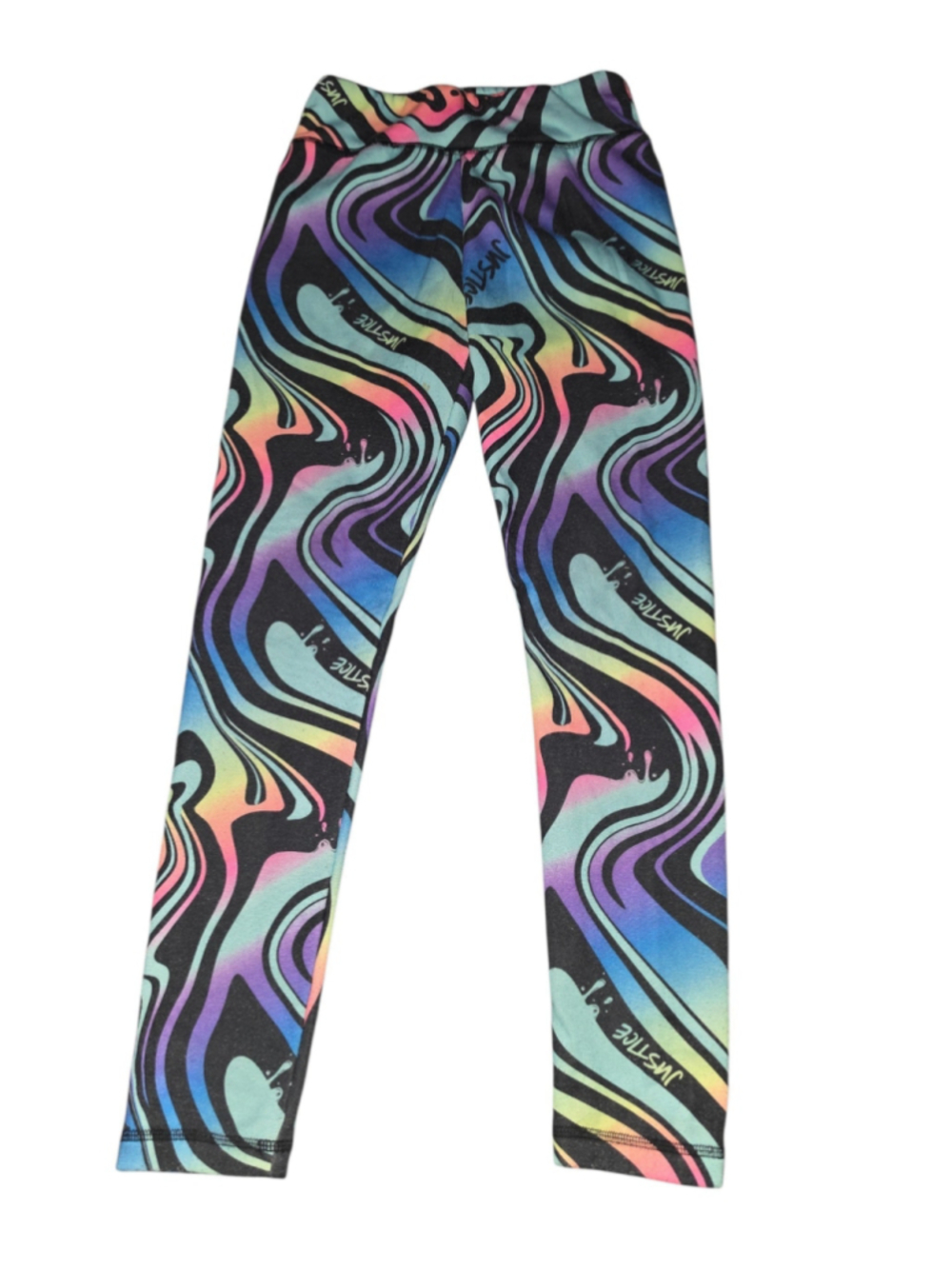 9/8/128. Girls Justice Leggings Size M Black Multi-color Swirl Print